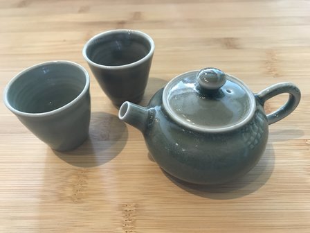 Celadon Porcelain Teapot 85ml Set 2 Cups 30ml