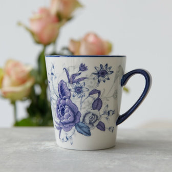 Blue Rose Mug 300ml Ceramic-Almond Ivory/Blue