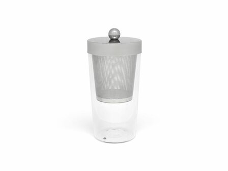 Theeglas dubbelwandig met RVS filter/deksel-350ml