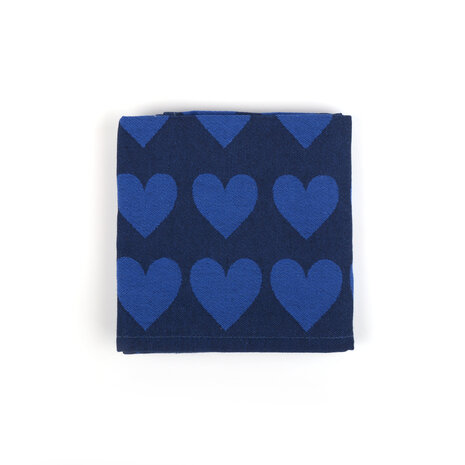 Tea Towel 65x65cm-Hearts Dark Blue