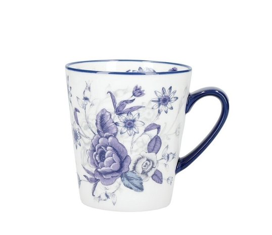Blue Rose Mug 300ml Ceramic-Almond Ivory/Blue